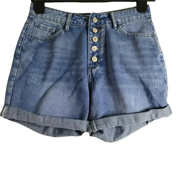 Misslook size M Jeans Shorts High-rise Button Fly  Cuffed Blue Women's - Picture 1 of 9